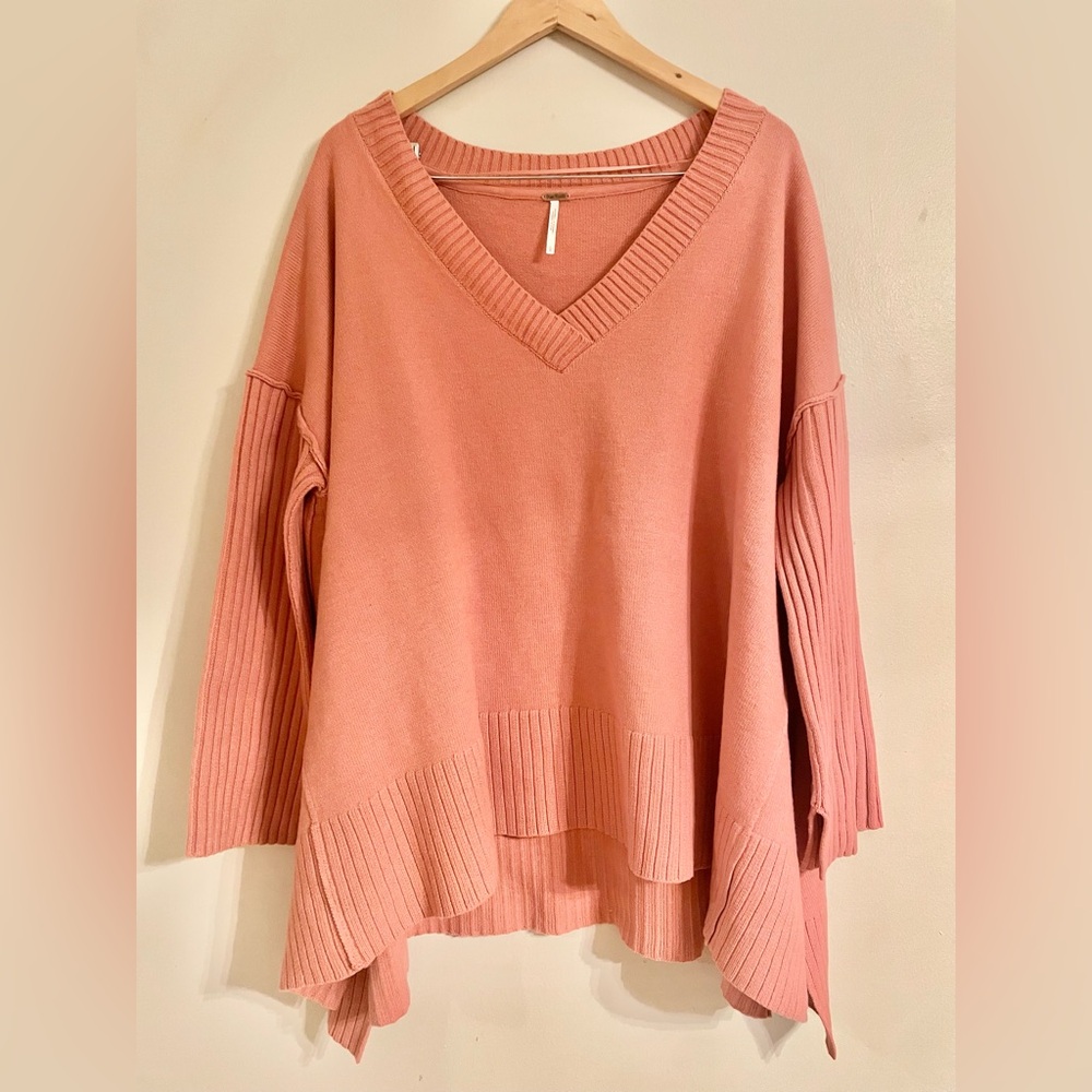 Free People Orion A-Line Tunic Sweater, Oversized Peach Lightest Rose, L-EUC